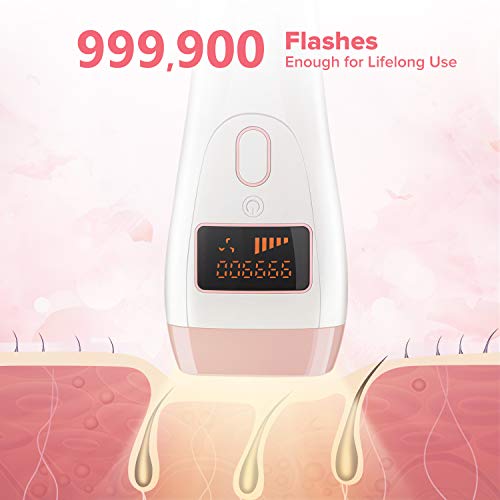 OOWOLF IPL Depiladora de Luz Pulsada, Dispositivo de Depilación con 999,900 Flashes, Modo Manual/Automático, y 5 Niveles de Energía, Depilación Permanente e Indoloro, para Mujer Hombre (Rosado)