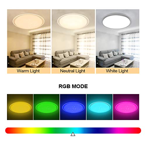 OOWOLF Plafón Luz De Techo LED, Lamparas De Techo Modernas Regulable De 25W De 15,7 Pulgadas RGB Mejorada, Iluminacion Con Control Remoto Para Cocina Dormitorio Comedor