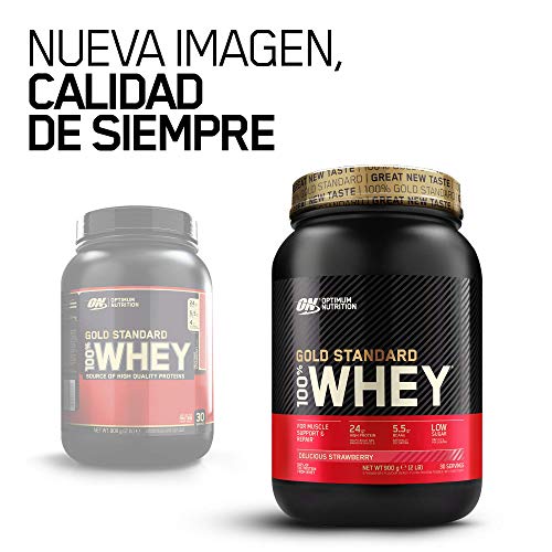 Optimum Nutrition ON Gold Standard 100% Whey Proteína en Polvo Suplementos Deportivos, Glutamina y Aminoacidos, BCAA, Fresa Deliciosa, 30 Porciones, 900 g, Embalaje Puede Variar