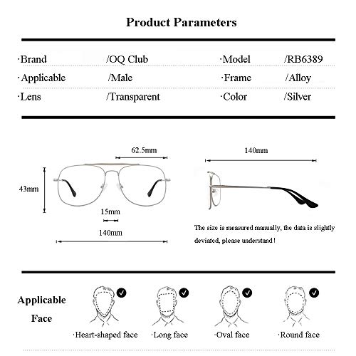 OQ CLUB Montura de Gafas Aviador Rectangular Mujer Hombre Bloqueo Luz Azul para Ordenador Lente Clara sin Receta (Plateado)
