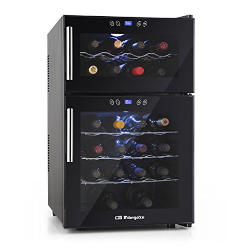 Orbegozo VT 2410 – Vinoteca 24 botellas, 52 litros de capacidad, temperatura regulable, panel táctl, display digital, luz LED, dual-zone, 130 W