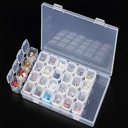 Organizador extraíble de plástico transparente, Nail Art Rhinestone 28-Grid Jewelry Diamonds Earrings Beads Collar Caja de almacenamiento vitrina