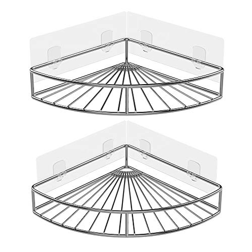 Oriware Adhesivo Estantería de Esquina para Ducha Baño Triangular Organizador Acero Inoxidable Sus 304 Sin Perforar - Pack de 2