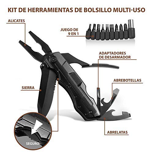 ORSIFOW Cuchillo Multiusos, Herramienta Multiuso Inoxidable 13 en 1 | Alicates Plegables & Cuchillo | Destornillador & Abrebotellas | Incluye Emergencias tarjeta de credito Cuchillo