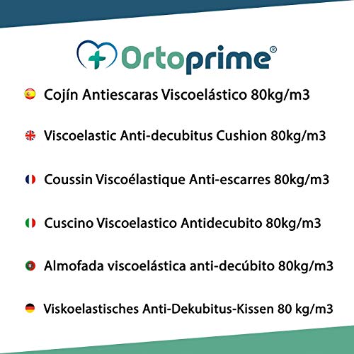 OrtoPrime Cojín Antiescaras Viscoelástico Alta Densidad - 80 Kg/m3 - Asiento Ortopédico con Espuma de Memoria - Cojín Terapéutico Alivia Presiones de Coxis | Silla de Ruedas Oficina y Hogar