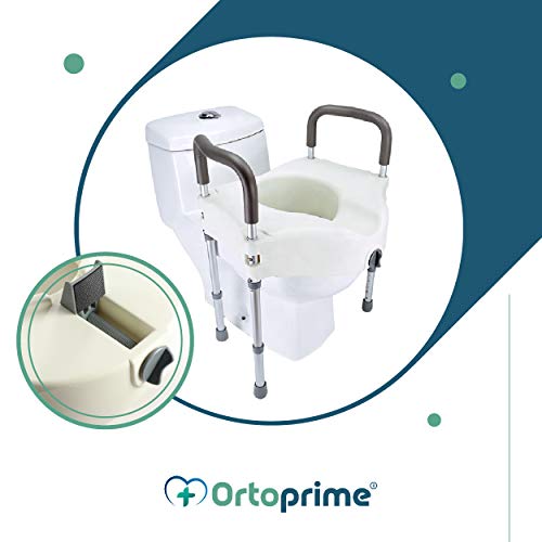 OrtoPrime Elevador WC Adultos con Reposabrazos Acolchados - Alzador wc Patas Regulables en Altura - Silla wc Medida Universal - Alza wc Baño Adaptado Cómodo y Seguro - Adaptador wc con Patas