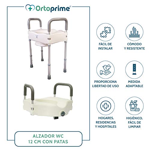 OrtoPrime Elevador WC Adultos con Reposabrazos Acolchados - Alzador wc Patas Regulables en Altura - Silla wc Medida Universal - Alza wc Baño Adaptado Cómodo y Seguro - Adaptador wc con Patas