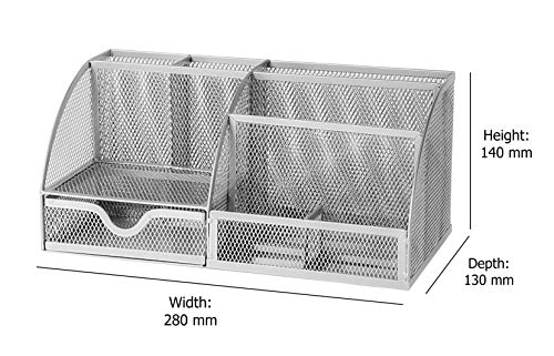 Osco - Organizador de escritorio grande (malla, resistente, con almohadillas de goma), color plateado, plateada