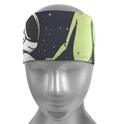 Osmykqe Diademas Deportivas Reunión de un Extraterrestre y Astronauta en el Espacio 15"Pulgada Unisex Diadema Headwrap Bufanda