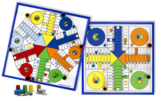 Outletdelocio Tablero Madera Parchis 4 y 6 Jugadores, con Marco. Cubiletes, Dados y fichas en Madera Maciza