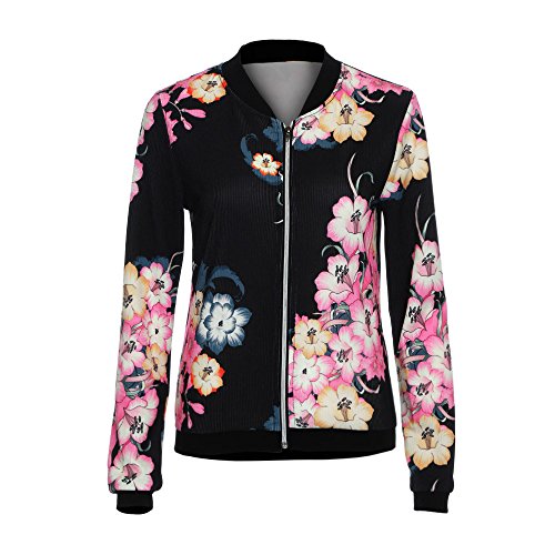 Overdose Las SeñOras De Las Mujeres De ImpresióN De Manga Larga Tops Blanco Cremallera Mejor Regalo De La Chaqueta Caliente Outwear Negro Tops Sueltas Top (XL, C-Negro)