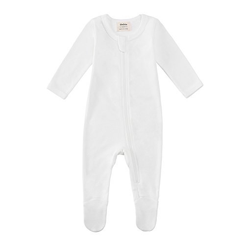 Owlivia Pijama de algodón orgánico para bebé niña con cremallera frontal para dormir y jugar con pies, manga larga