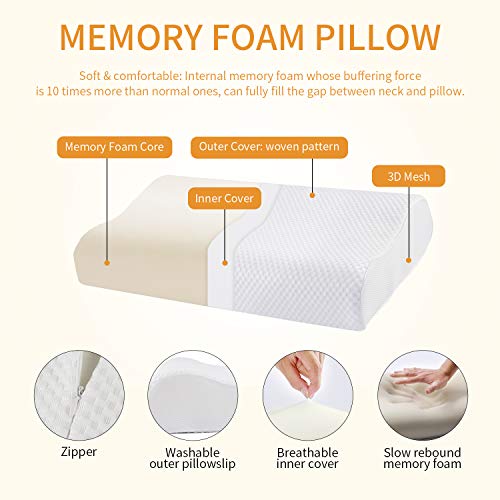 Oxford Street Almohada Viscoelastica,3D Malla Memory Foam Almohada Ergonómica Almohada Cervical con Altura Ajustable,Ortopedica Diseño Terapéutico Reduce Dolores Cuello para Todos Durmientes [60×35CM]