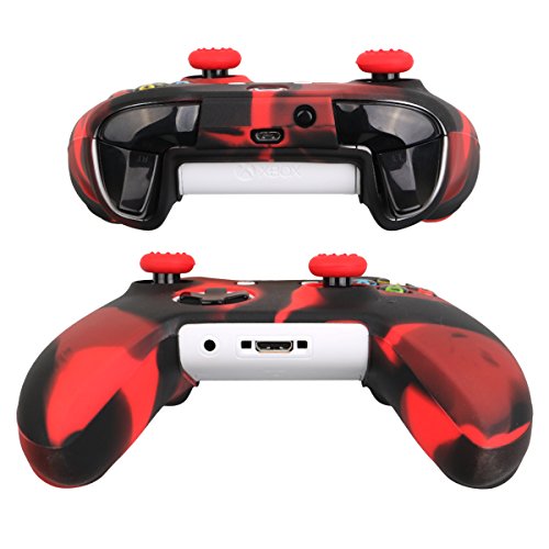 Pandaren® cubierta de silicona Fundas protectores antideslizante Solamente para Xbox One S, Xbox One X Mando x 1 (negro rojo) + Thumb grips x 2