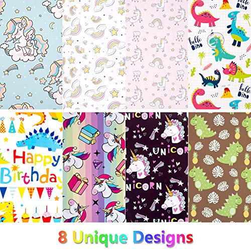 Papel Para Envolver Regalos, GuKKK 8 Hojas Papel de Regalo + 2 Rollo de Cinta, Niños Niñas Cumpleaños Papel Regalo, para Cumpleaños, San Valentín, Día De Fiesta, Baby Shower, Navidad(70 x 50cm)