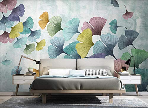 Papel Pintado Fotográfico Ginkgo biloba acuarela pintada a mano Salón Dormitorio Despacho Pasillo Decoración murales decoración de paredes moderna 200x140cm/78.7x55.1in