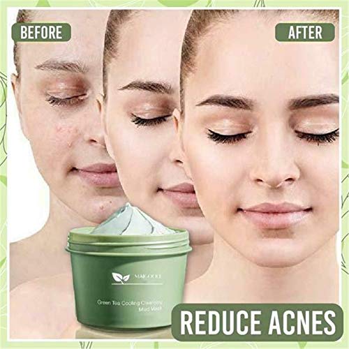 Paquete de 3 mascarilla de barro limpiador refrescante de té verde, mascarilla de barro facial de té verde matcha, mascarilla de limpieza profunda, hidrata y controla el aceite