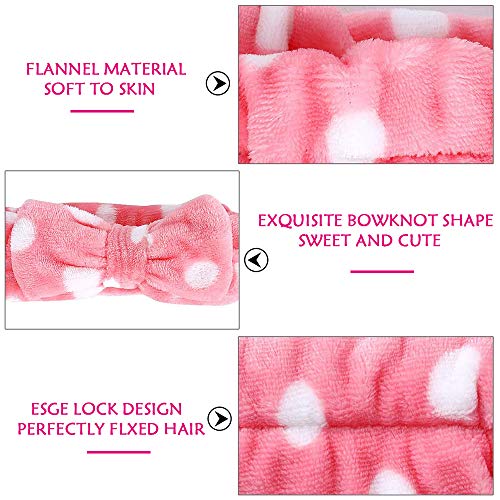 Paquete de 6 diademas de lazo de maquillaje para mujer, banda de pelo para maquillaje de franela facial para lavado de cara, suave elástico belleza spa bowknot mullido diadema para niñas