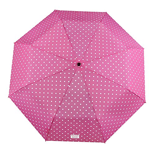 Paraguas Plegable Niña Antiviento - Paraguas Compacto de Moda Fucsia Dots Lunares Blancos - Mango Brillante - Resistente y Seguro - Manual - PFC Free - 7+ Años - Diametro 91 cm - Perletti Cool Kids