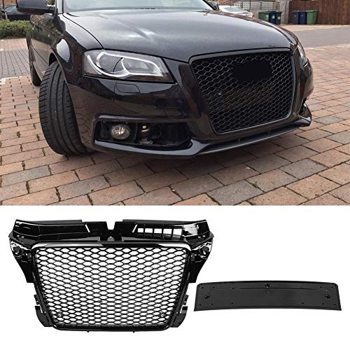 Parrilla de parachoques delantero, estilo Sport Front Hex Mesh Honeycomb Hood Grill Gloss Black para A3/S3 8P 2009-2012