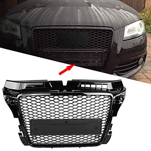 Parrilla de parachoques delantero, estilo Sport Front Hex Mesh Honeycomb Hood Grill Gloss Black para A3/S3 8P 2009-2012