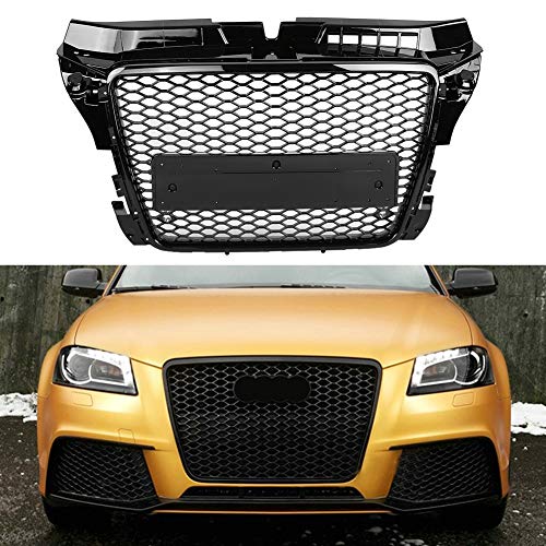 Parrilla de parachoques delantero, estilo Sport Front Hex Mesh Honeycomb Hood Grill Gloss Black para A3/S3 8P 2009-2012