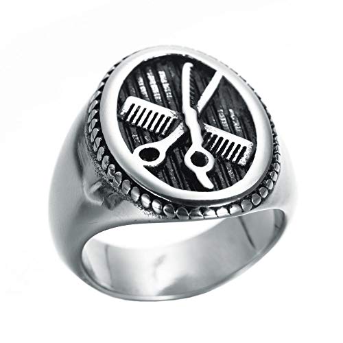 PAURO Anillo Hombres Acero Inoxidable Punk Tijeras Peine Barbero Clásico Partido Plata Talla 17