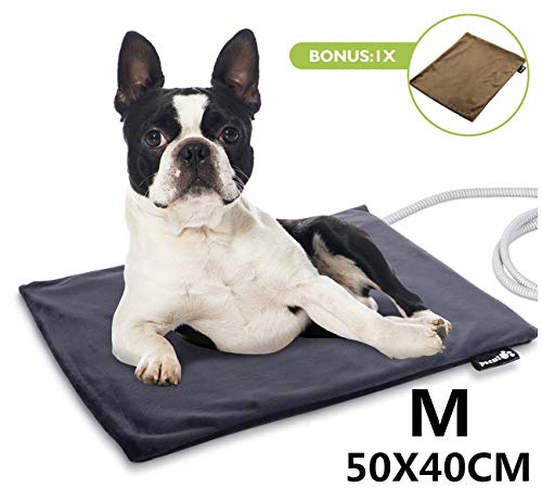 Pecute Manta Eléctrica para Perro, Almohadilla térmica Mascotas, Temperatura Constante Automática 38-40°, Impermeable, Prevención de Incendios, Antichoque, Anti-mordida, 2 Fundas de Tela Desmontables