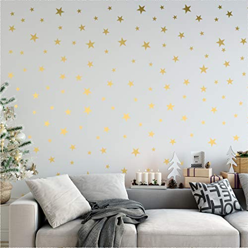 Pegatinas de pared de estrellas doradas removibles para decoración del hogar fácil de despegar paredes pintadas de vinilo metalizado de lunares para habitación de bebé y niños (paquete de 124)