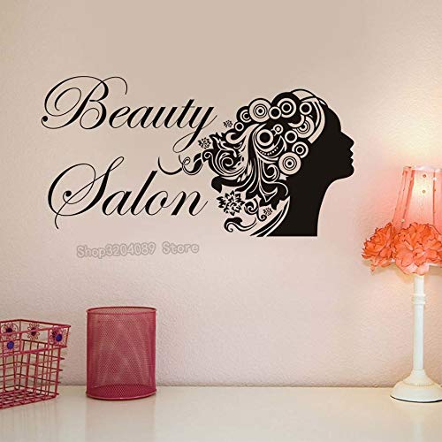 Pegatinas de pared desmontables Arte Murales Salón de belleza Moda Peluquería Cabello Mujer Cabeza de PVC Decoración del hogar Sala de estar 109 * 56 CM