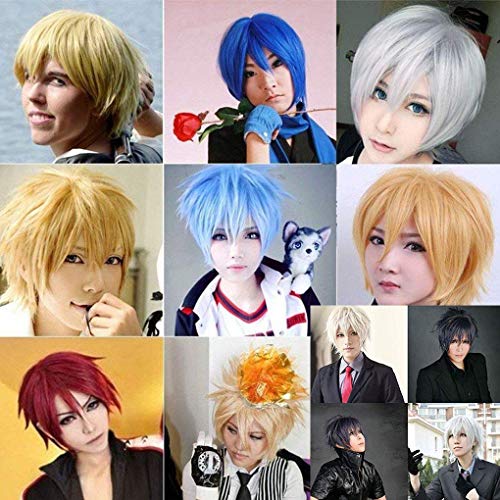 Peluca de cosplay de anime Pelucas cortas unisex de cabeza completa con flequillo Cabello liso y esponjoso con cola de cabello para subir el volumen para la fiesta de disfraces Disfraces (negro)