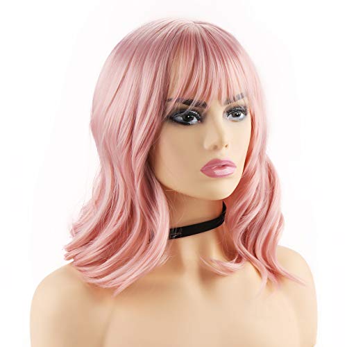 Pelucas Rizadas Cortas- Peluca Sintética Pelucas Sintéticas De Longitud Media Cabello Resistente Al Calor Sin Fibra Para Mujeres Con Flequillo Casquillo De Peluca Incluido 14 ”Por Makone