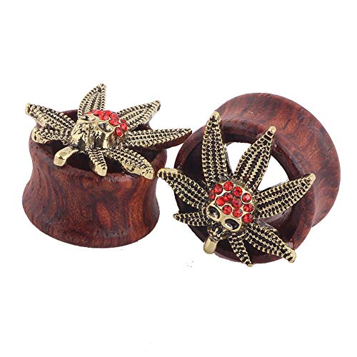 Pendientes de cartílago Helix Stud 1 par de tapones para los oídos de madera, estilo vintage, para dilatadores con diamantes de imitación rojos, unisex, 8 MM-20 mm