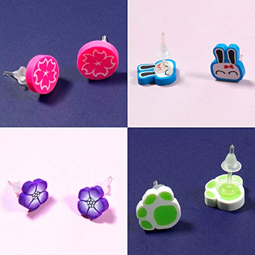 Pendientes para niñas, Comius 100 Pares Hecho a mano Hipoalergénico Color mezclado Cerámica suave Animales Pendientes de botón para Mujeres (Aguja de acero)