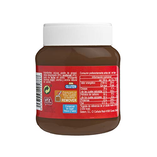 Pepa-Crem. Crema de cacao con avellanas para untar. Sin Aceite de Palma - Sin Gluten - Pack 4 tarros de 400 gr. / tarro.