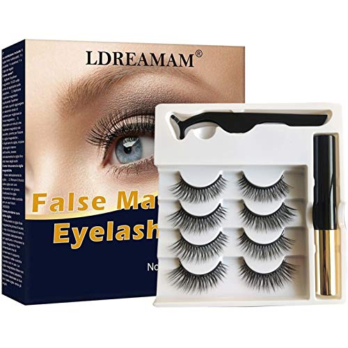 Pestañas Magneticas, Delineador, Pestañas Magneticas Delineador, Reutilizables Pestañas Postizas con Eyeliner Waterproof Delineador Magnetico, Magnetic Eyelashes Set con Pinzas