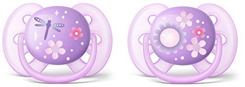 Philips Avent SCF227/22 - Pack de dos chupetes ultra suaves y flexibles, decorados, 6-18 meses, niña, color morado