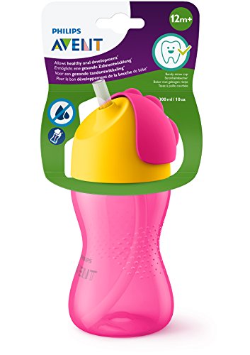 Philips Avent SCF798/02 - Vaso con pajita flexible, 300 ml, 12 m+, válvula antigoteo, piezas compatibles Philips Avent, color rosa