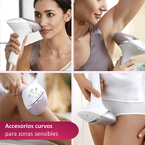 Philips Lumea Prestige BRI954/00 - Depiladora Luz Pulsada para la Depilación Permanente del Vello Visible en Casa con 3 Cabezales: Cuerpo, Cara y Zonas Precisión, Blanco y Rosa