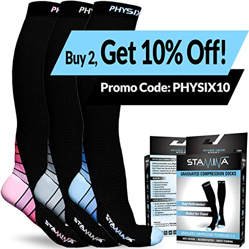 Physix Gear Sport Calcetines de compresión, los Mejores Calcetines compresión Mujer y Hombre para el Dolor de pies y Gemelos, Medias de compresión Hombre y Mujer, 1 par, L/XL, Beige