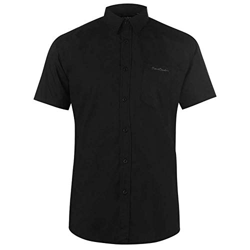 Pierre Cardin - Camisa Casual - con Botones - con Botones - Manga Corta - para Hombre Negro XXX-Large