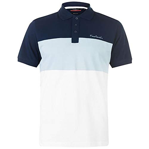 Pierre Cardin - New Season - Polo de piqué para hombre, 100% algodón, corte y costura, con cuello de piqué, con bordado de la firma Azul marino/Azul claro S