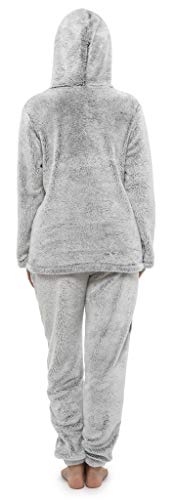 Pijama Mujer Invierno Suave Cómodo con Plumas Prosecco Estrellas Vario Estilos Pijamas Invernal Regalo para Ella (Capucha Dos Tonos Gris, M)