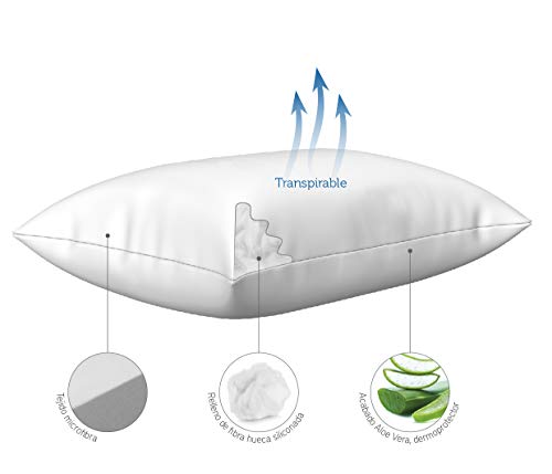 Pikolin Home - Pack de 2 almohadas de fibra, con tratamiento aloe vera, firmeza baja, 40x90cm (Todas las medidas)