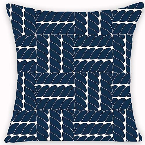 Pillow Case Cojín Cuadrado Print,Decoración azul marino, enrejado de cuerda Contraste geométrico Patrones náuticos Motivos étniAdecuado para Oficina, Familia, automóvil, cafetería, Tienda, 45x45cm