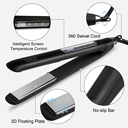 Planchas del Pelo de Viaje Profesional con la Función 2 en 1 Alisador y Rizador con las Placas Cerámica Turmalina Pantalla Táctil, Temperatura Ajustable 80-230℃ Voltaje Mundial, Negro el Despeje