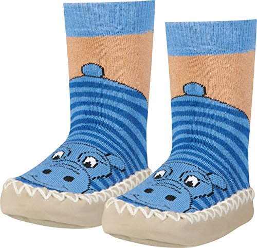 Playshoes Zapatillas con Suela Antideslizante Hippopotamus Pantuflas, Opaco, no transparente, Azul Blau 7, 23/26 EU Unisex Niños