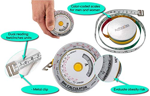 Plicometro Slim Guide Kit AnthroFlex con Cinta Métrica IMC AnthroFlex, Bolsa de Transporte, y Manual Medir Grasa Corporal - Calibre de Alta Precision Para Estudiantes y Profesionales (Negro)