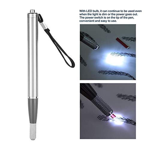 Pluma de cejas para tatuaje, lápiz de cejas semipermanente en miniatura con luz LED, herramienta de belleza para el diseño de cejas