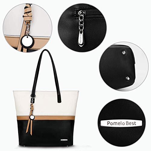 Pomelo Best Bolsos de Mujer,Bolso Señora Tote,Bolso Bandolera Rayas,Bolso Shopper,PU Piel Bolso de Hombro Mujeres del Trabajo, Diario Vida y Vacaciones (Negro)